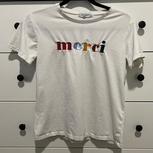 Emi-Jo Paris Girls Colorful Merci Embroidered White T-Shirt, Size: Small